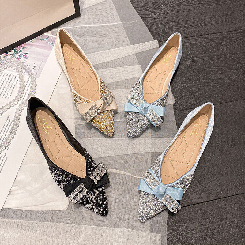Chaussures Plates Pointues pour Femme, Confortables, avec Grand Nministériels d, Diamant, de Luxe, 43, Nouvelle Collection