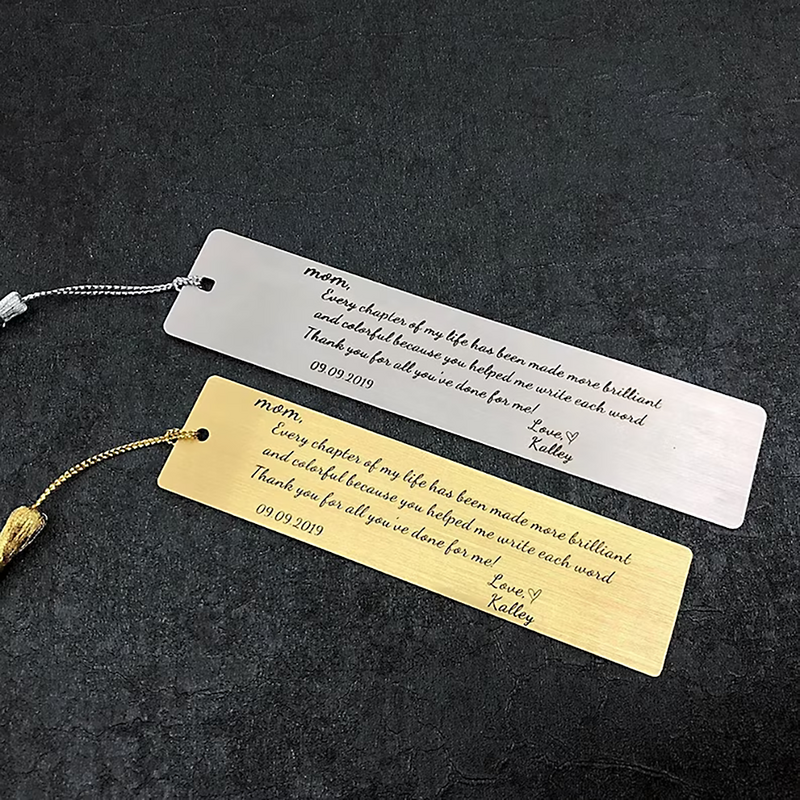 Bookmark kustom personalisasi untuk wanita pria huruf ukiran baja nirkarat tanda buku dengan rumbai liontin perhiasan hadiah grosir