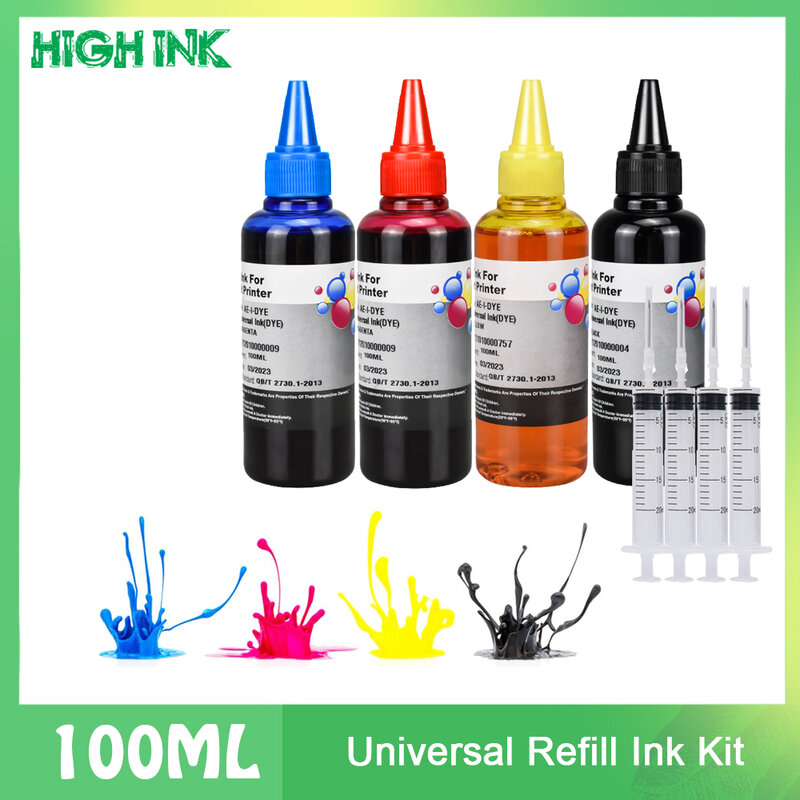 Kit de recarga de tinta para impresora Canon, Epson, HP, Brother, botella de 100ml, tinta de tinte de 4 colores, pintura para tanque Ciss