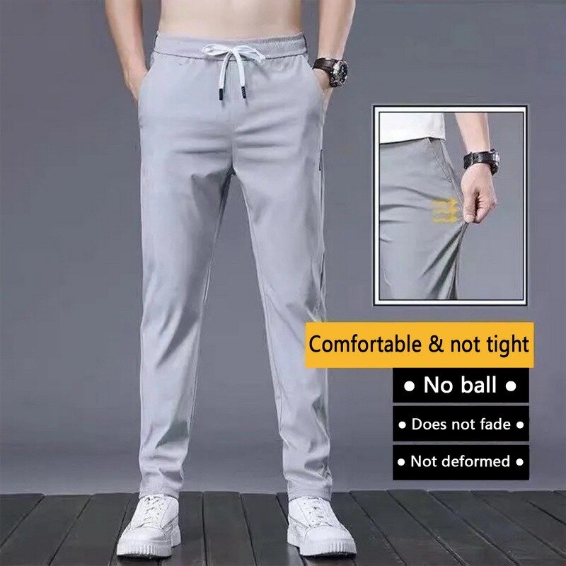 2023 calças casuais masculinas primavera verão cor sólida moda bolso apliques comprimento total masculino calças de trabalho em linha reta pantalon