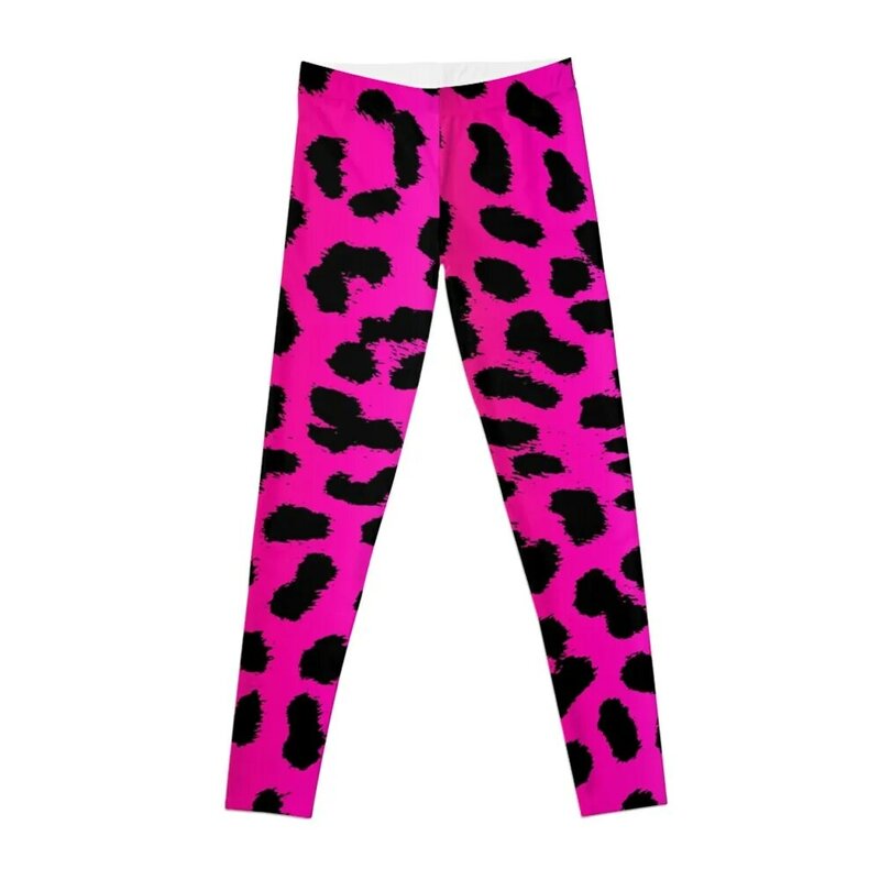 กางเกงรัดรูปลายเสือดาวสีชมพูสำหรับผู้หญิงเลกกิ้งลายสัตว์เสือชีตาห์สีชมพู