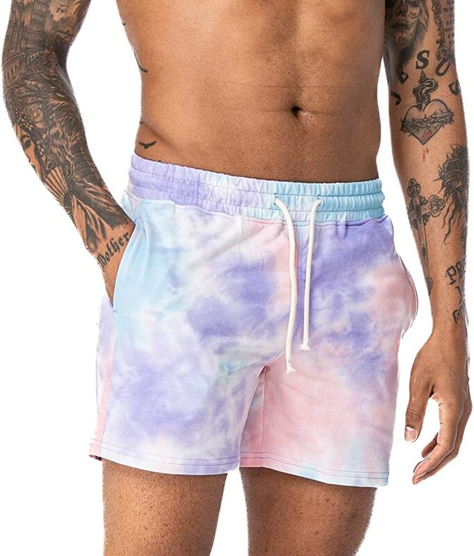 AIMPACT Men's Tie Dye Shorts Bodybuilding Workout Cotton Gym Shorts with Pockets
