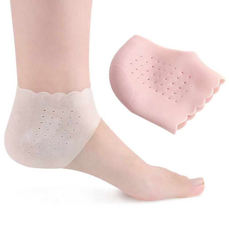 Baru 1 pasang silikon lembut kaki pecah-pecah alat perawatan pelembap Gel kaus kaki tumit pecah-pecah penutup pelindung tumit putih/merah muda