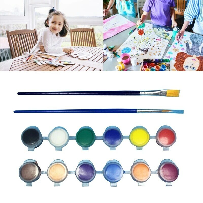 6 Color/12 Color Acrylic Paint with Paintbrush Washable Paint Set Toddler Finger Paint Kid Early Learning Painting Set