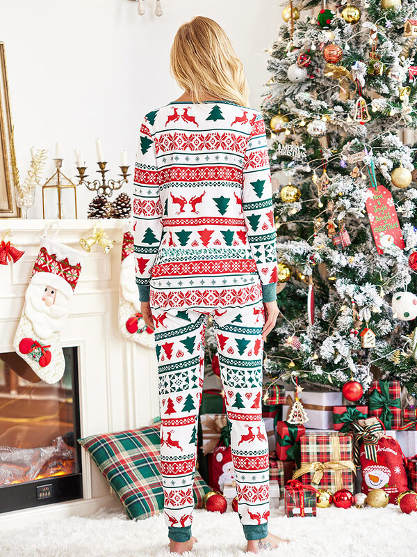 Ziyixin Frauen Weihnachts pyjama Langarm V-Ausschnitt bedruckt Stram pler lose abnehmbare Schritt elastische Weihnachts overalls