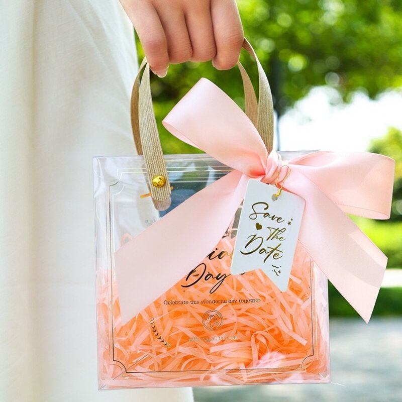 Confezione regalo in PVC nuova scatola pieghevole con manico borsa per il trucco borsa Tote trasparente compleanno