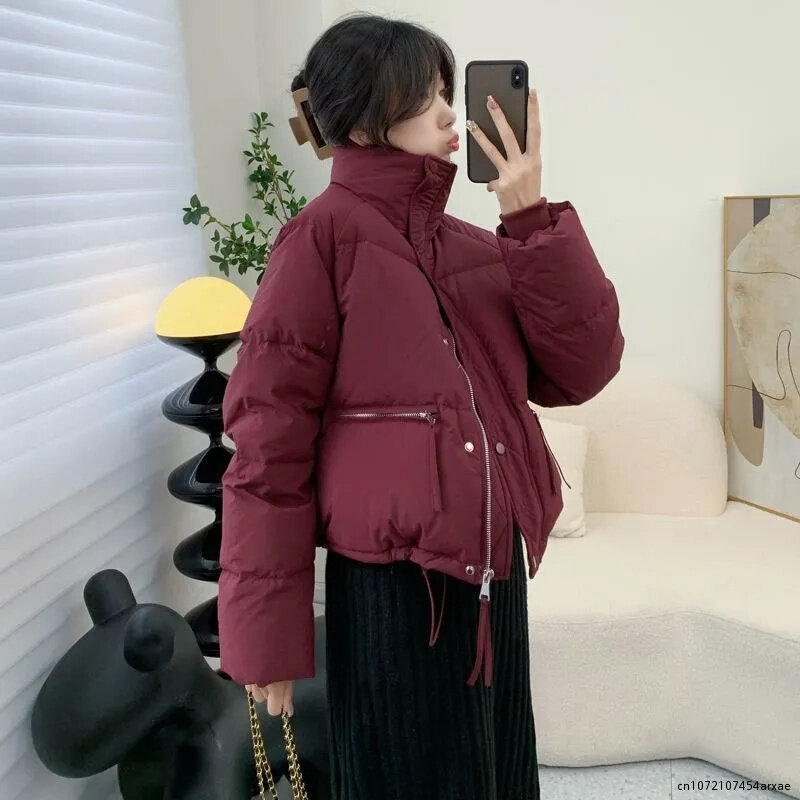 Zimowa kurtka damska koreańska moda poliester ciepły zamek błyskawiczny płaszcz z podszewką kobiet solidne pogrubiające ciepłe kurtki puchowe