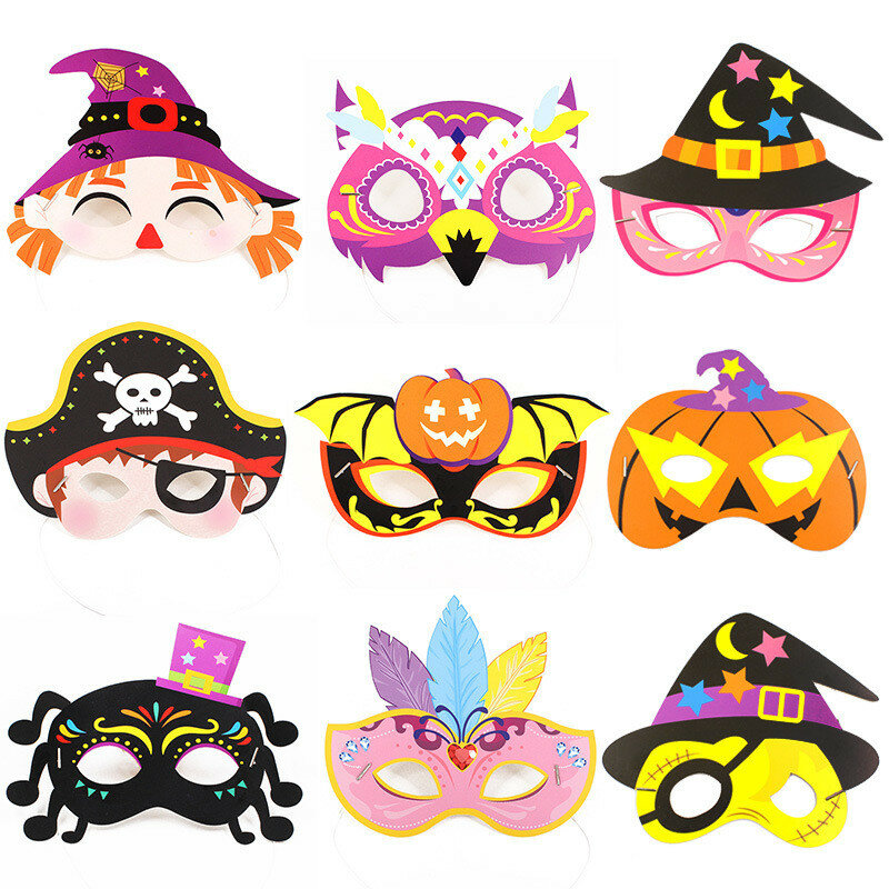 2Pcs Halloween DIY Masks Kids Masquerade Toys Kindergarten Handmade Creative Crafts Cartoon Pattern Party Decoration Supplies
