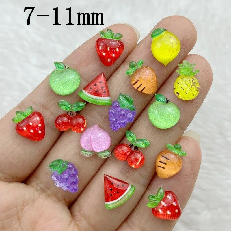 50Pcs New Cute 7-11mm Mini Strawberry, Cherry, Grape, Watermelon Series Resin Flatback Ornament Jewelry Making Manicure Hairwear