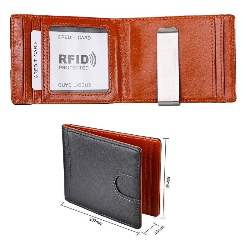 Мужской кошелек большого размера с 6 отделениями для карт, RFID Блокировка, Тонкий минималистичный двойной бумажник с передним карманом для мужчин с окошком для удостоверения личности