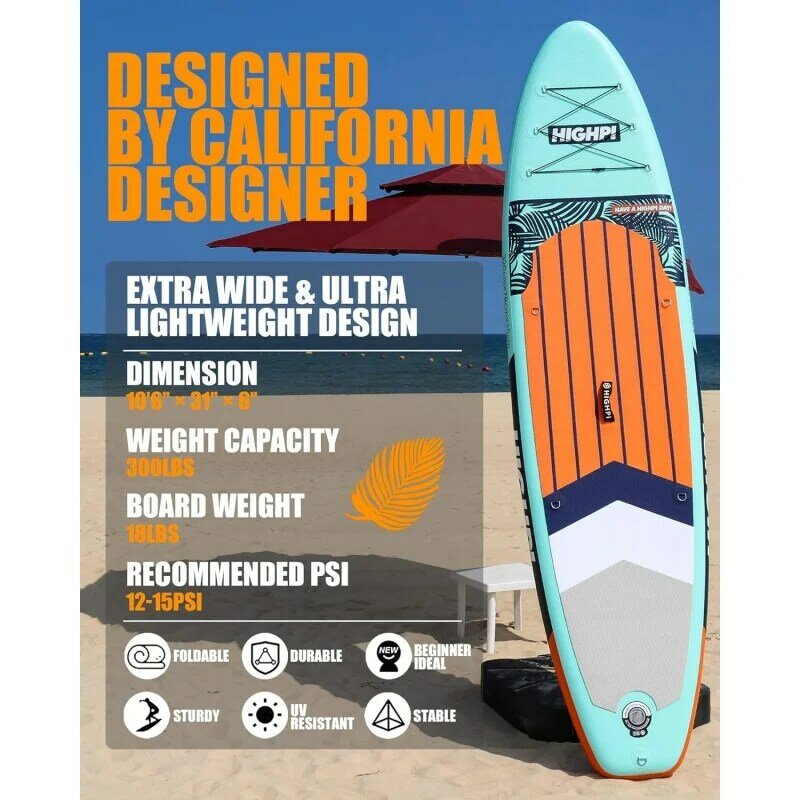 Highpi gonfiabile Stand Up Paddle Board 10'6''/11 'Premium SUP W accessori e zaino, ampia posizione, controllo Surf, antiscivolo