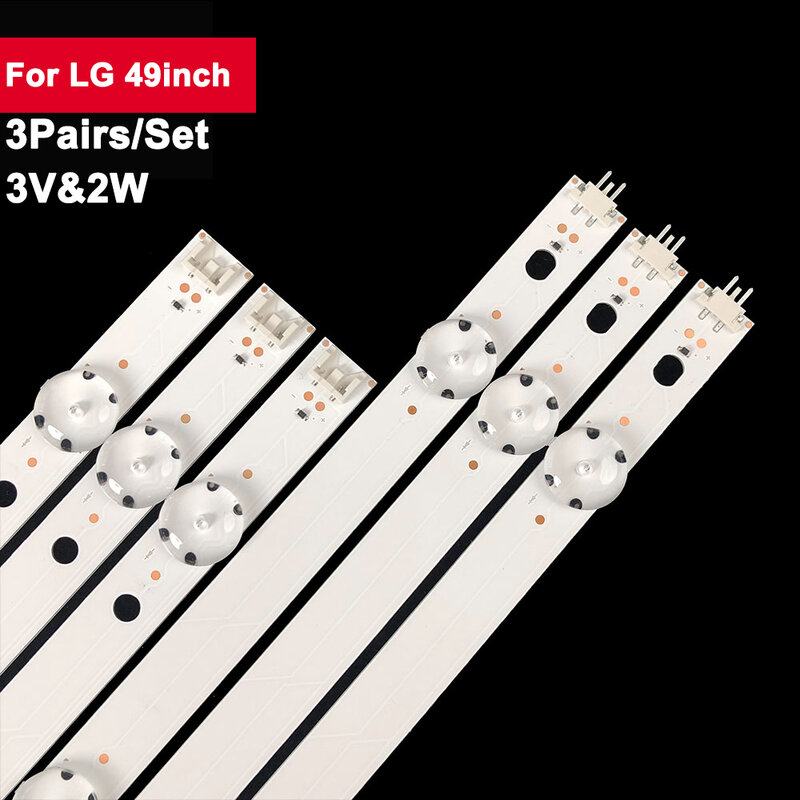 LED Light Strip para LG TV Backlight, Peças de Reparo de TV, 3V2W, 49 ", 49UJ65, Cal, 49UJ701V, 49UJ65, 3 Pares por Conjunto