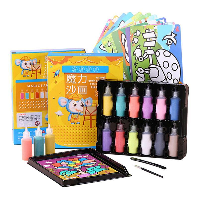 Kit Sand Art Pictures para Crianças, Kit Art Activity, Cartas de Pintura Sortidas, 12 Cores