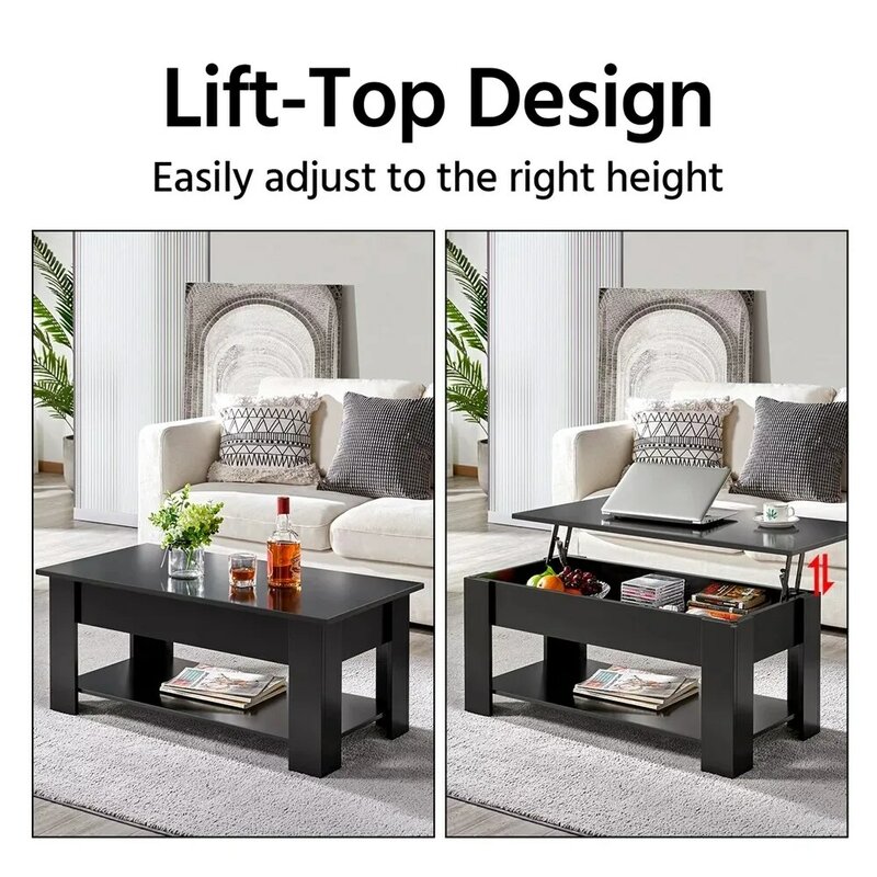 38.6 "Holz Lift Top Couch tisch mit unterem Regal, blac, kthe Wohnzimmer Tisch, Sofa Tisch
