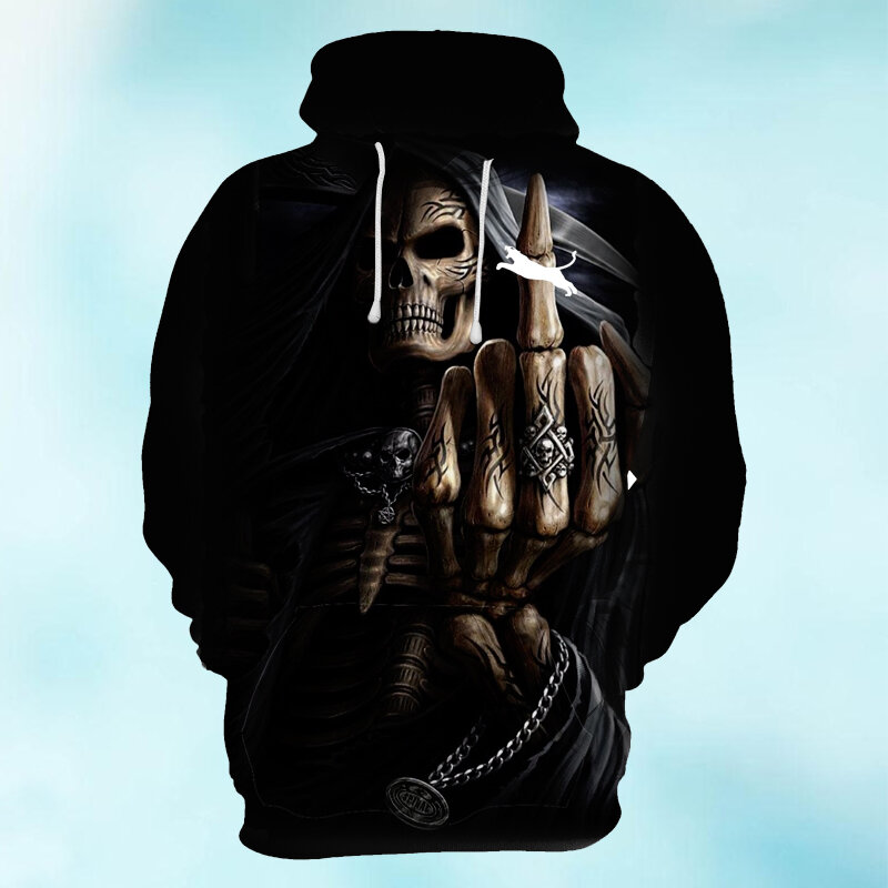 Fleeceless Men's Hoodies Sweatshirt 3D Print Horror Skull Streetwear Harajuku Pullover Hip Hop Jacket Men Women Tracksuit Oversi