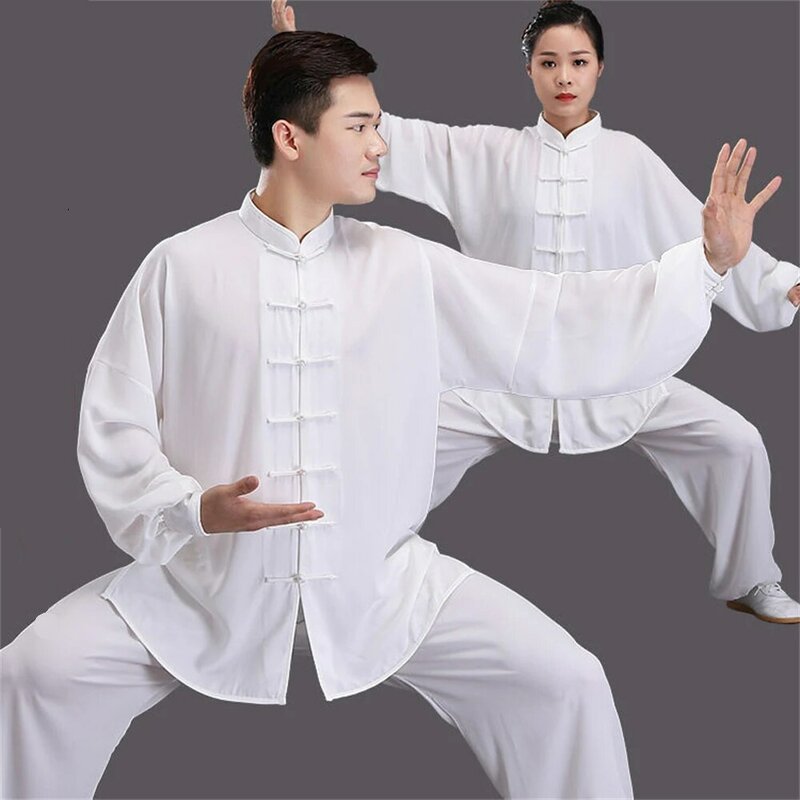 Conjunto uniforme unissex de Tai Chi Kung Fu, traje tradicional chinês, wushu de manga comprida, roupas soltas e confortáveis para exercícios, homens e mulheres