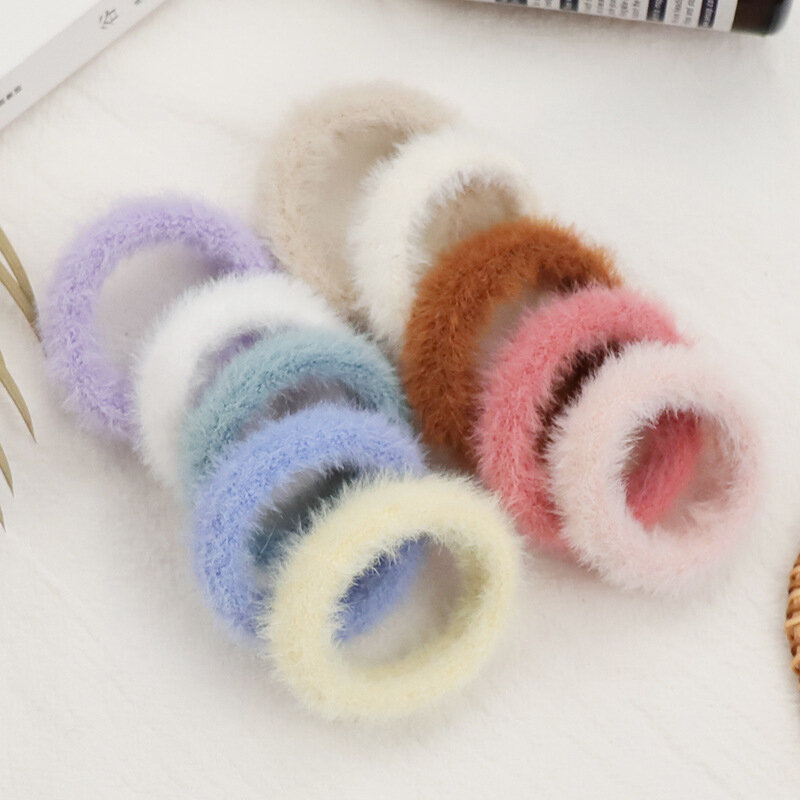 15 Candy Colors Elastic Fluffy Plush Hair Rope Unisex Warm Autumn Winter Hair Band Ponytail Holders Hair Accessories
