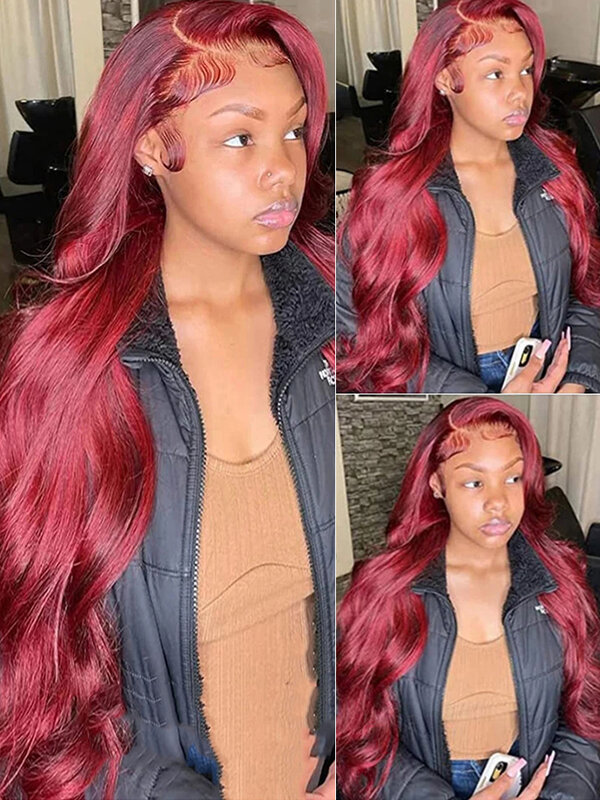 Peluca de cabello humano con encaje Frontal para mujeres negras, 30, 40 pulgadas, 99J, Borgoña, 13x6, 5x5, HD, 4x4, 13x4, rojo vino