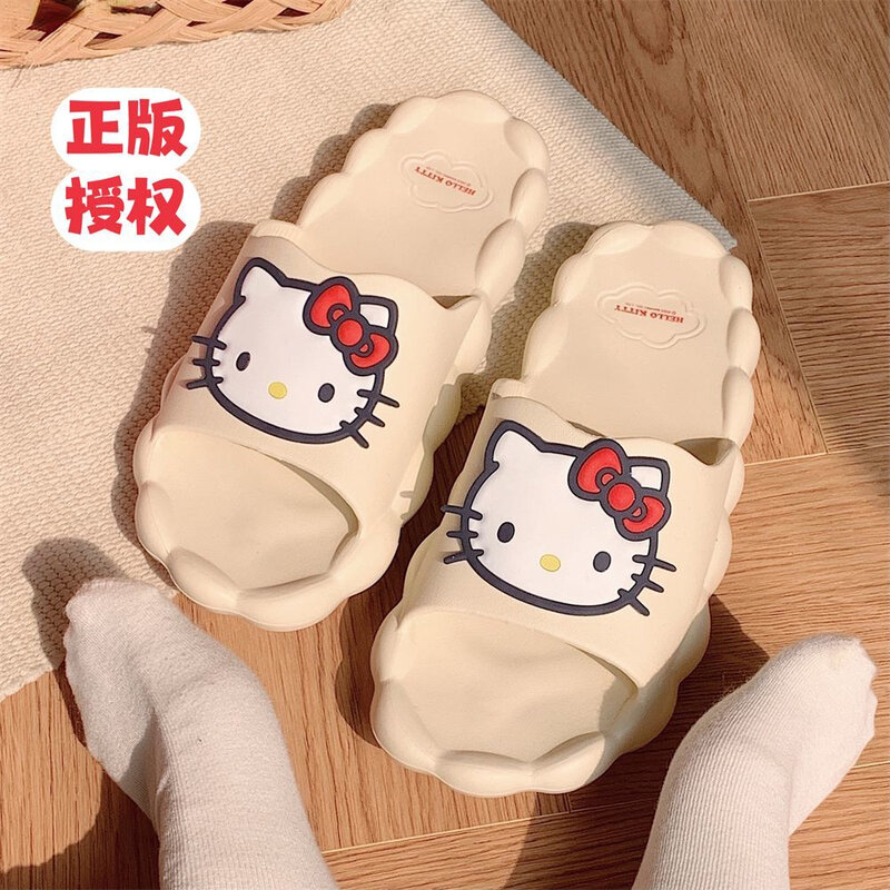 Sanrio Hello Kitty Kuromi รองเท้าแตะกันลื่นน่ารักอนิเมะเมฆส้นรองเท้าที่บ้านสำหรับผู้หญิงรองเท้าแตะชายหาดทันสมัยเกาหลีรองเท้า Yk2