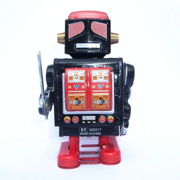 [Divertente] collezione classica orologio retrò carica metallo Walking Tin Toy Warrior robot meccanico regalo di natale per bambini