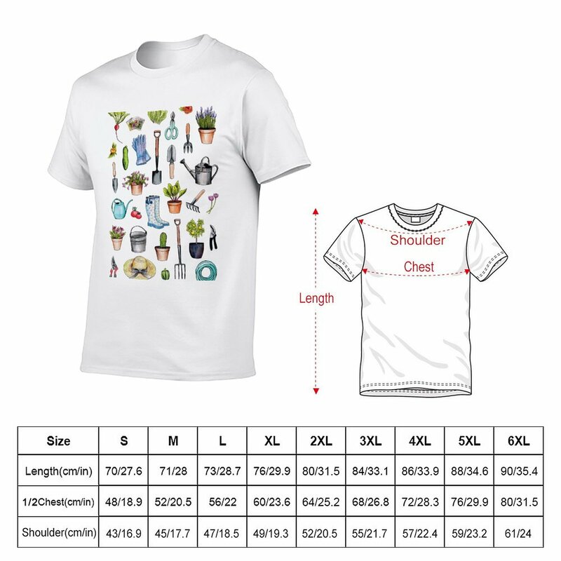 Nieuwe Tuinuitrusting-Lente Tuinieren Patroon Met Tuingereedschap En Benodigdheden T-Shirt Hippie Kleding T-Shirt Voor Een Jongen Mannen Kleding