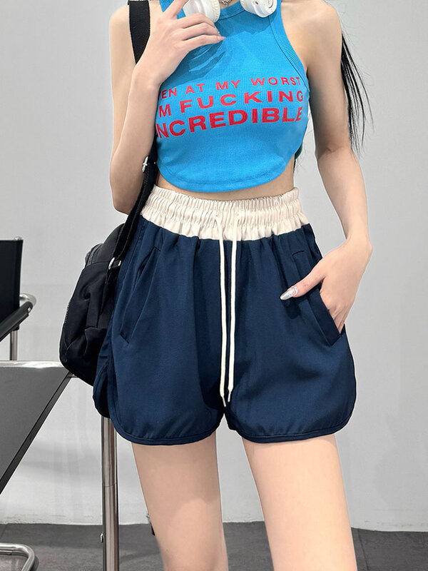 High Quality Sports Shorts Women Fitness Exercise Elastic Waist Hot Pants Casual Lady Beach Lace Up Spring Summer Preppy Style