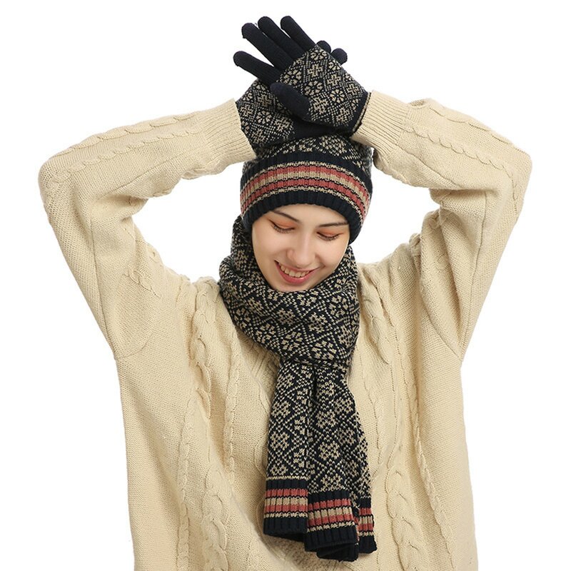 男性と女性のためのベルベットの帽子と手袋,スカーフのセット,厚くて厚い,暖かいキャップ,乗馬,サイクリング,首,屋外,冬,3個セット