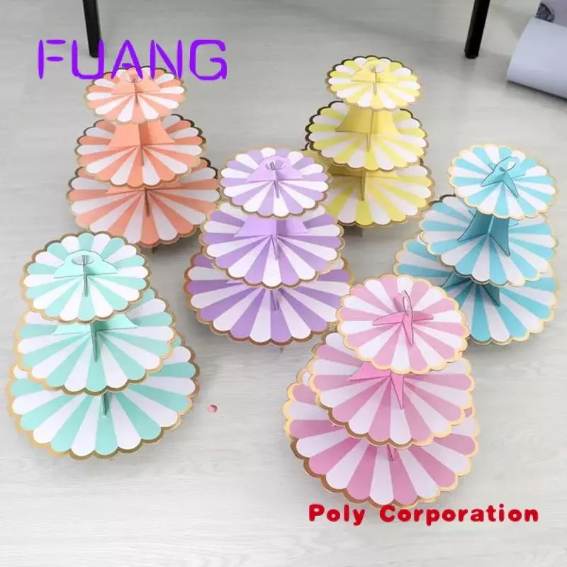 Custom  Celebraiton  3 Layer diverse Size Cake Stands Disposable round purple Paper Cake Stand Tools