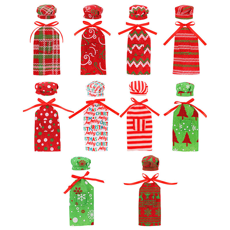 크리스마스 인형 옷 미니 앞치마, 요리사 모자, 인형 집 미니어처 요정 옷, 크리스마스 코스튬 장식 장난감, 35cm
