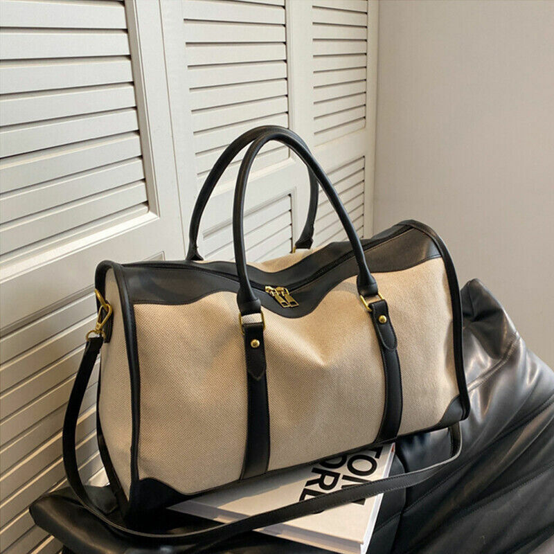 ISKYBOB Women Travel Storage Handbag Vintage Fitness Luggage Bag Single Shoulder Crossbody Bag Large Nylon PU Leather Bag 2023
