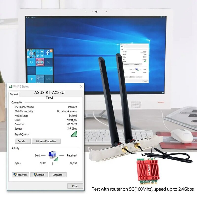 Fenvi Wi-Fi AX210การ์ด6E Tri Band 2.4G/5GHz/6GHz สำหรับบลูทูธ5.3 M.2 802.11AX ไร้สายไวไฟการ์ดเดสก์ท็อปสำหรับ Win 10/11