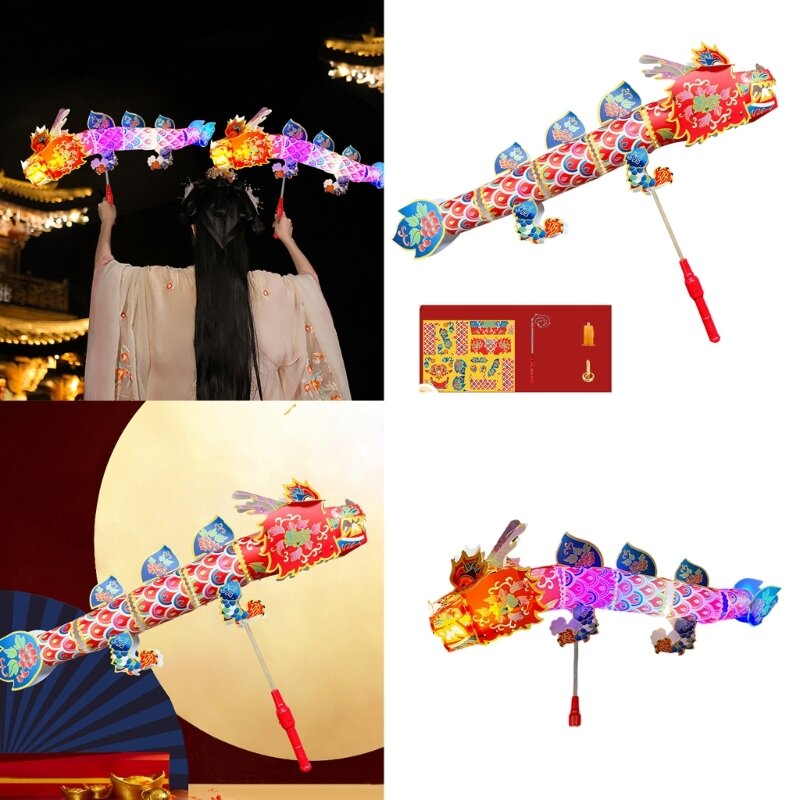 Brinquedo luz dragão papel portátil, adereços celebração feriado festivo, dragão papel