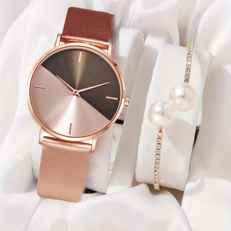 Kegllect 여성용 듀얼 컬러 벨트 시계, 제네바 매칭, 초박형 쿼츠 손목시계