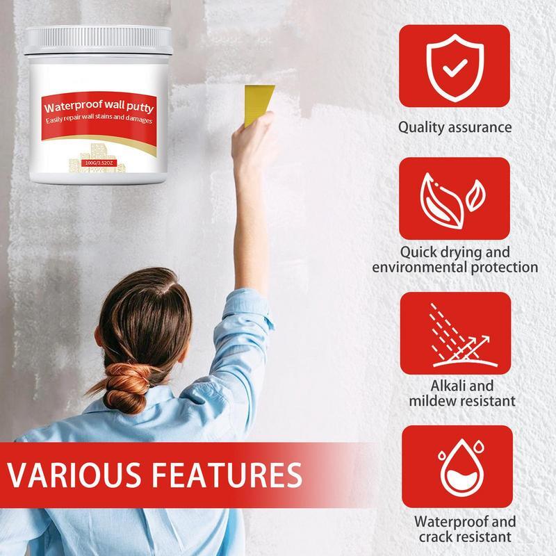 Fijador de agujeros de pared, crema de pasta de salpicaduras de alta densidad, crema de reparación de agujeros de pared de larga duración, multifuncional, impermeable para el hogar