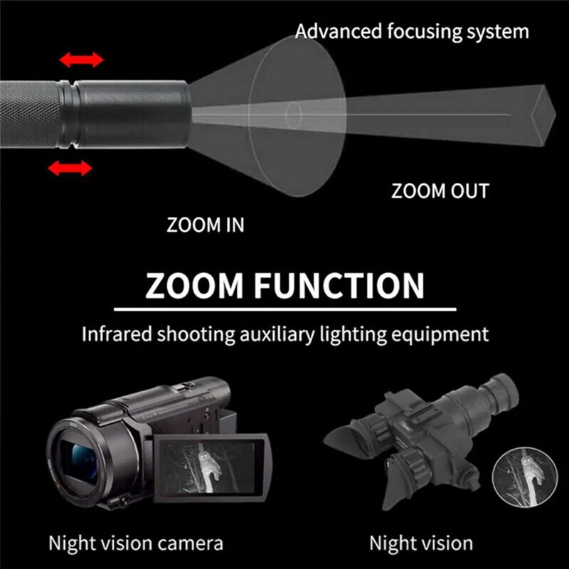 Torcia a infrarossi 850nm/940nm messa a fuoco regolabile Zoomable IR torcia da caccia radiazione infrarossa arma luce dispositivi di visione notturna
