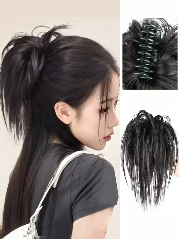 Ekstensi rambut ekor kuda sintetis klip cakar Diy rambut palsu pirang rambut palsu kuncir rambut kusut untuk wanita