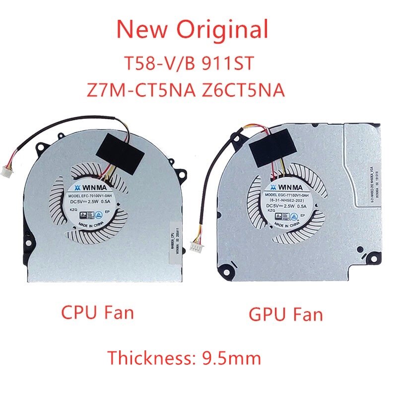 Nouveau Original Ordinateur Portable 9.5mm CPU GPU Ventilateur De Refroidissement Pour CLECalculator Mécanique T58-V/B 911ST Shenzhou Ares Z7 M-CT5/7 NA NH50RA Z6CT5NA Z7-CU5