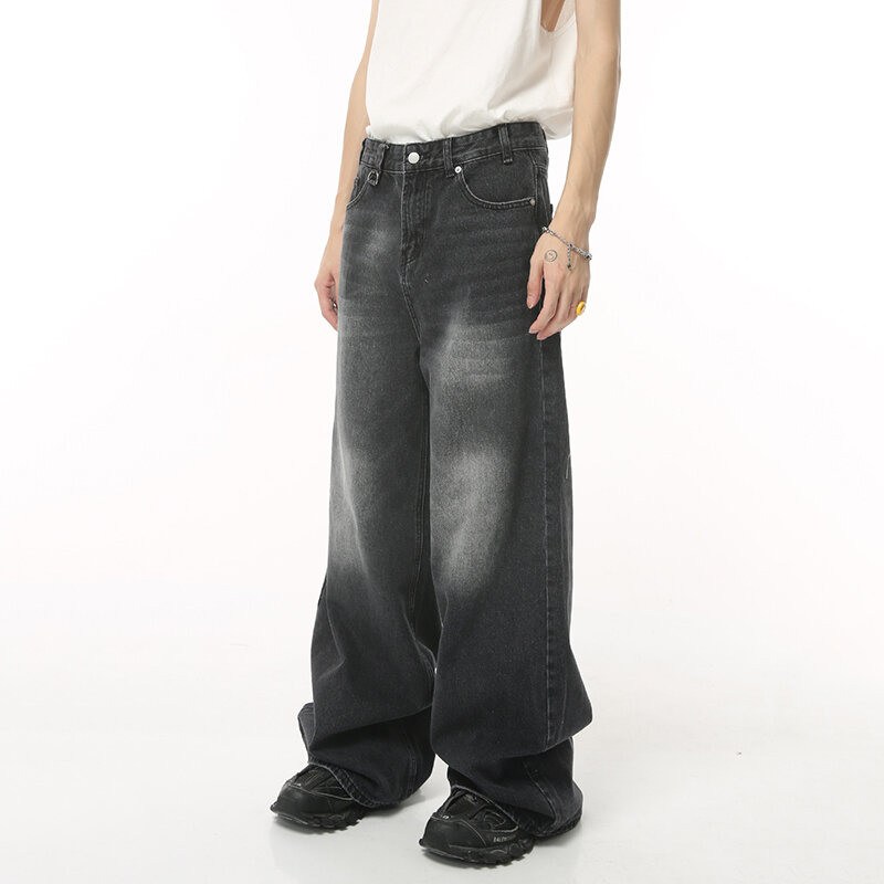 IEFB Vintage męskie luźne spodnie jeansowe 2023 nowa, w stylu Streetwear szerokie nogawki luźny dżins spodnie modne proste spodnie 9 c1519