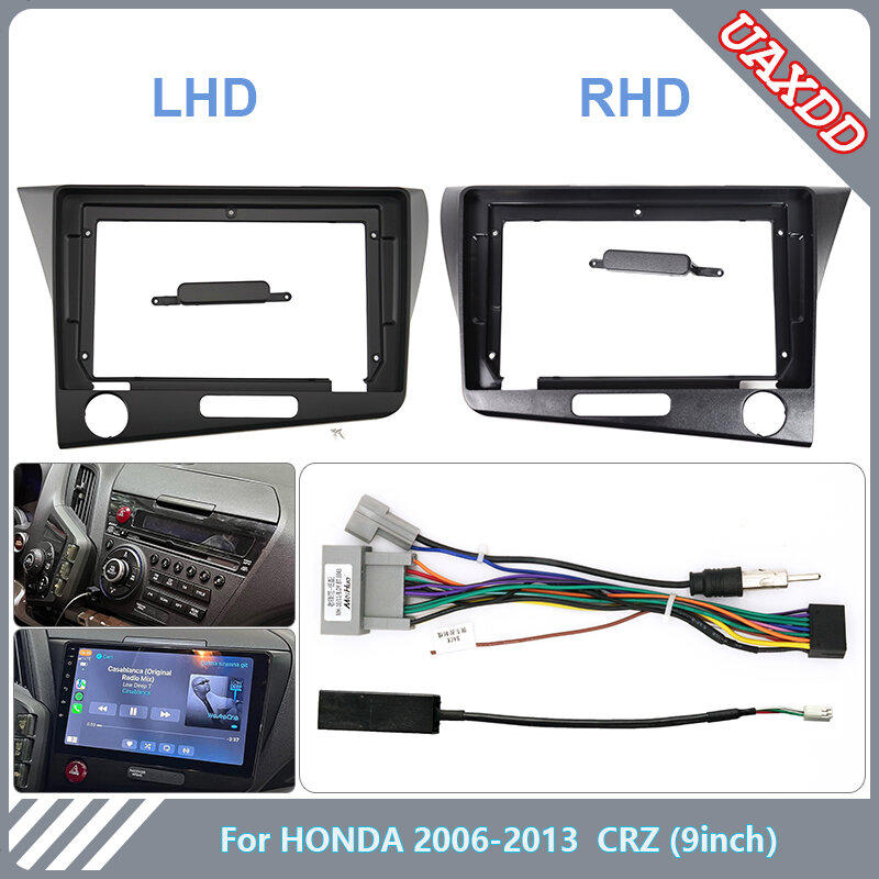 Radio con dvd para coche, reproductor multimedia con Android, fascia, MP3, MP5, vídeo, Audio estéreo, panel de 9 pulgadas, cables Harnes, para HONDA CRZ 2006-2013