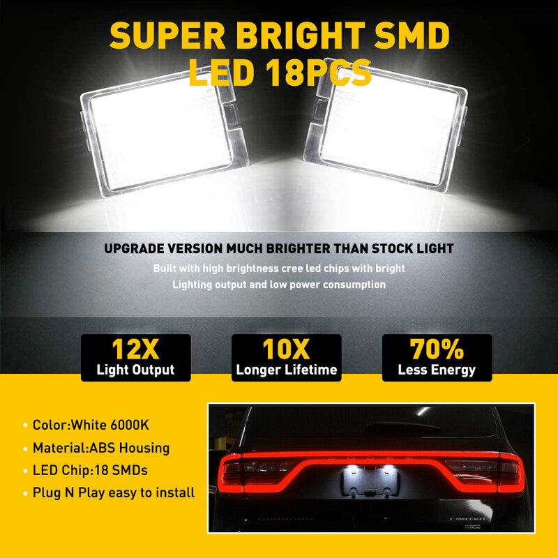 Lampu plat nomor LED, pengganti rakitan untuk Dodge Durango 2014 2015 2016 2017 2018 2019 2020 lampu Super terang putih