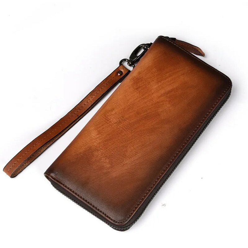 Tree Jelly Leather Business Retro Men's Wallet Hand Polished Multi Card Handheld Bag Casual Leather Wallet