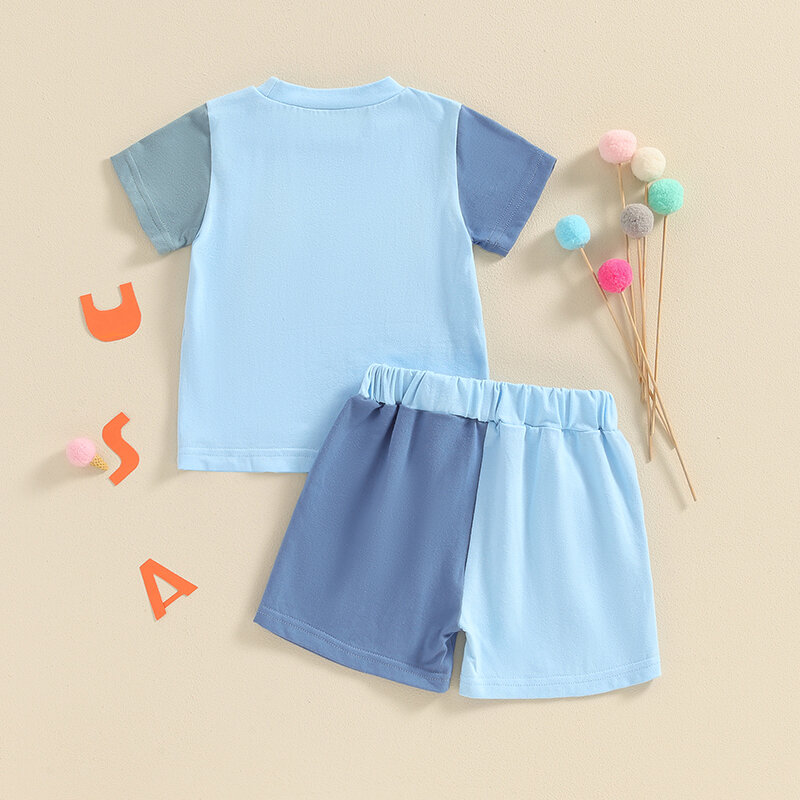 Lioraitiin letnie chłopięce dziewczynki 4 z July stroje z krótkim rękawem wyszywane litery topy z kontrastowym kolorowe szorty kompletem ubrań