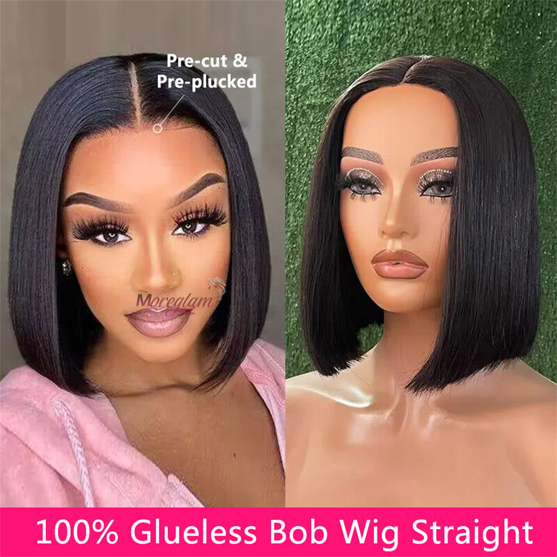 Glueless Short Bob Wig Human Hair Ready To Wear Wear & Go Precut transparent 4x4 lace closure Straight Lace Front Wigs For Women