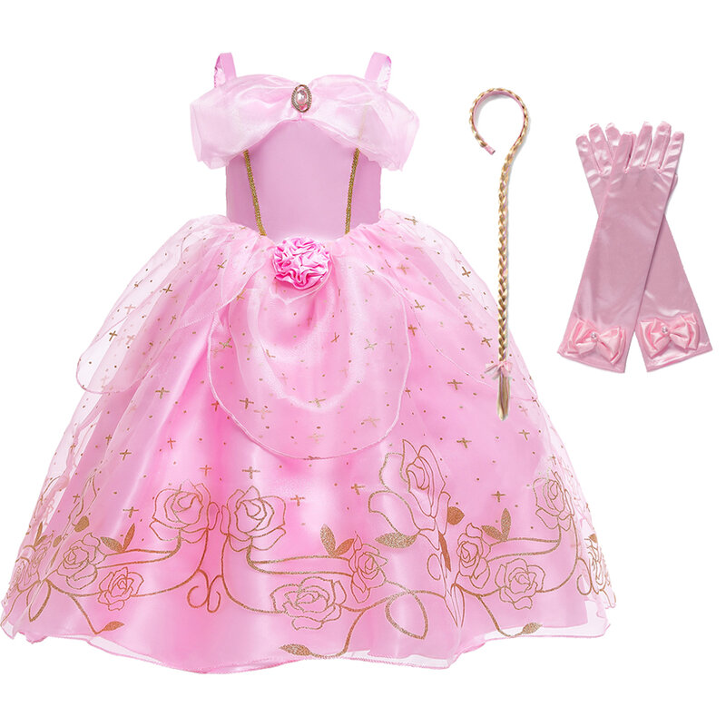 Gaun Cosplay Putri Aurora Sleeping Beauty Anak Perempuan 2023 Pakaian Anak-anak Hadiah Natal Kostum Pesta Mewah