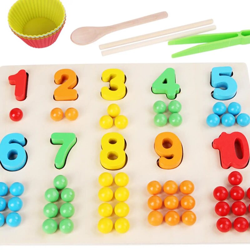لعبة الخرز الخشبي بألوان زاهية ، لغز الأرقام ، لعبة تعليم الرياضيات