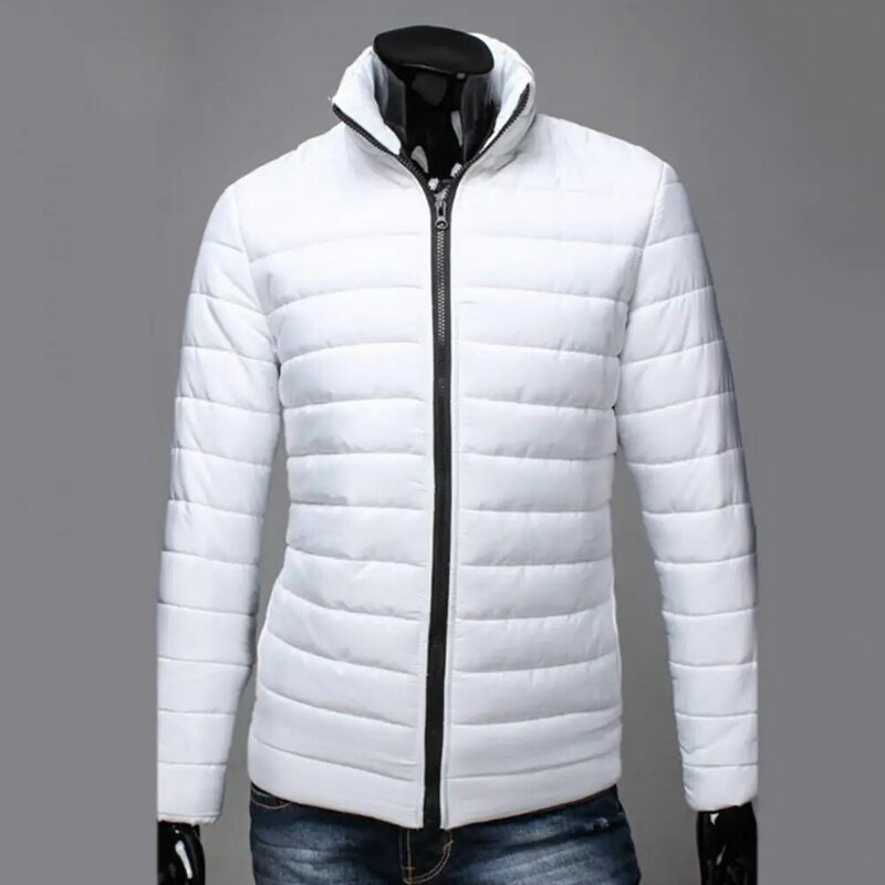포켓 지퍼 클로저 남성 코트, 가을 겨울 단색 스탠드 칼라 패딩 재킷 겉옷