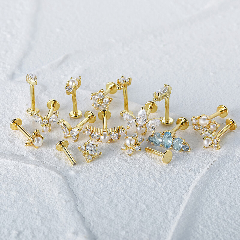 LENNIK Plata 925 Sterling Silver Fashion coreano opale perla zircone orecchini a vite per le donne Charm Ear Bone Piercing Jewelry