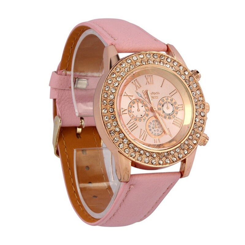 Женские Кварцевые аналоговые наручные часы с кристаллическим циферблатом и кожаным браслетом, женские часы, женские механические часы