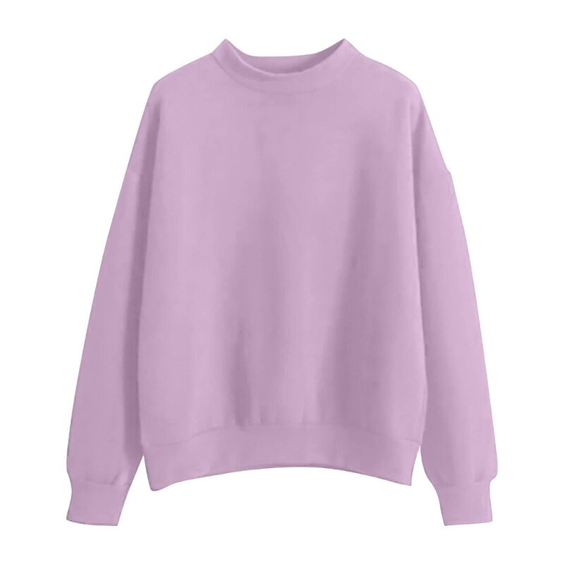 Sweter Pullover Longgar Leher Palsu Bahu Drop Lengan Panjang Kasual untuk Wanita DropShip