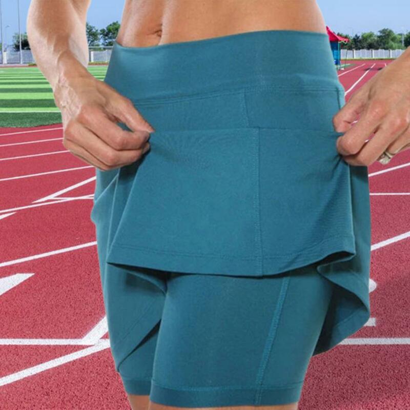 กีฬากระโปรงกางเกงกางเกงขาสั้นผู้หญิงฤดูร้อนกระเป๋าสไตล์ A-Line ปลอมสองชิ้นกางเกงขาสั้น